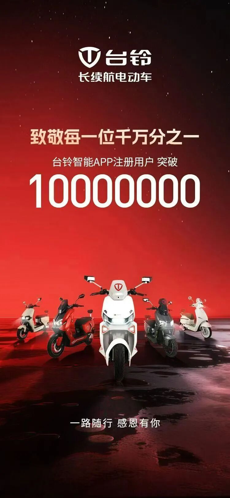 10000000！台铃智能APP用户突破千万！